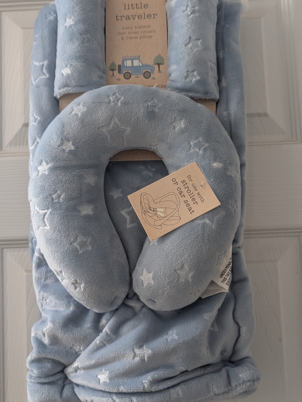 Little Traveler Kids Blue Star Plush Travel Pillow & Seat Strap Covers